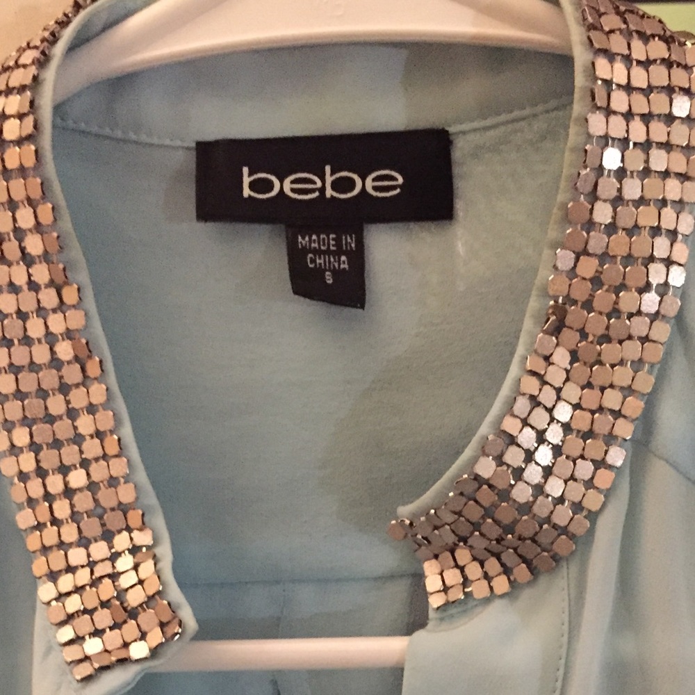 Bebe baby blue sheer button down shirt size Small